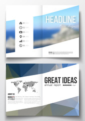 Set of business templates for brochure, magazine, flyer, booklet or annual report. Colorful polygonal backdrop, blurred background, sea landscape, modern triangle vector texture