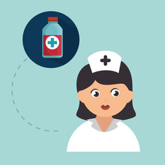 avatar woman nurse medical assitance with medicine bottle icon. vector illustration