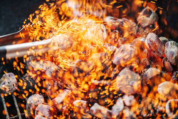 Glowing charcoal and flame