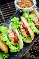 hot dog with grilled sausages