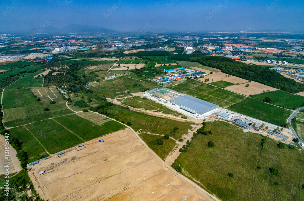 Wall mural farming and industrial estate aerial photo