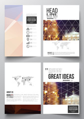 Set of business templates for brochure, magazine, flyer, booklet, annual report. Colorful polygonal background, blurred image, night city landscape, festive cityscape, modern triangular vector texture