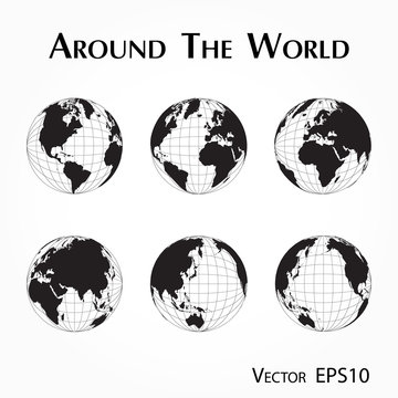 Around The World ( Outline Of World Map With Latitude And Longitude )