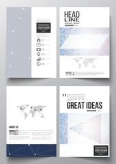 Set of business templates for brochure, magazine, flyer, booklet or annual report. Polygonal low poly backdrop with connecting dots and lines, connection structure, blue background. Digital vector