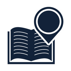 open book education object with ubication pin icon silhouette. vector illustration