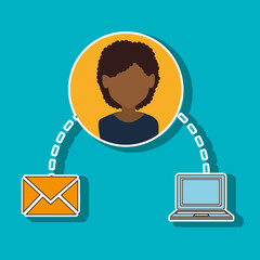 avatar woman afro with social media and network icon set. colorful design. vector illustration