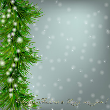 Christmas background with snowflakes, christmas tree