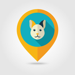 Cat flat pin map icon. Animal head vector