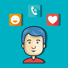 man avatar with media icon set. Social media and network theme. Colorful design. Vector Illustration