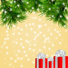 Christmas background with snowflakes, christmas tree