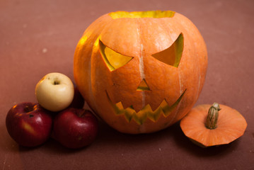 Autumn arrangement of pumpkins and apples,