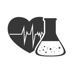 cardio pulse heart with conical flask chemistry bottle. vector illustration