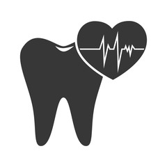 oral tooth with cardio pulse heart silhouette. vector illustration