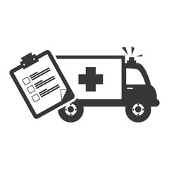 ambulance emergency medical vehicle with medicine report table. vector illustration