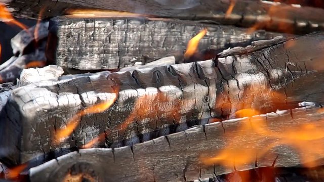 View of burning wood in the sun
