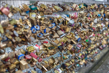 Love padlock on a bridge