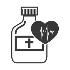 medical medicine bottle with cardio pulse heart. vector illustration