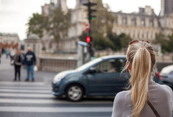 Girl on pedestrian crossing