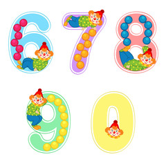 set of numbers with clown juggler from 6 to 9 - vector illustration, eps