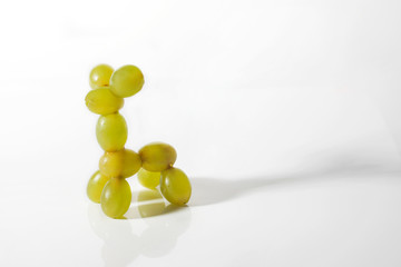 Food art creative concepts. Cute animals made of green grapes over white background.