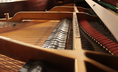 The interior view of a piano