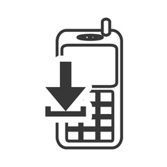 retro mobile phone device with download arrow icon silhouette. vector illustration