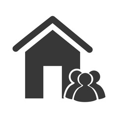 house property shape with social usar people icon silhouette. vector illustration
