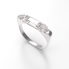 Wedding ring with diamond. 3D rendering