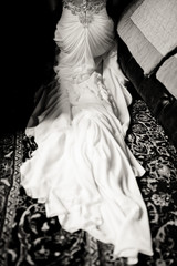 Fototapeta na wymiar Black and white photo of the bridal dress