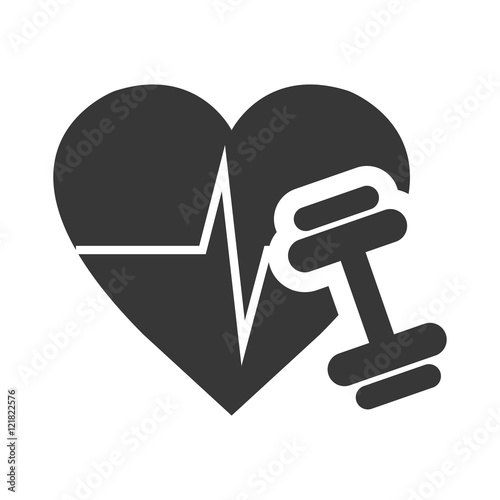 "cardio pulse heart with dumbbell icon silhouette. vector illustration