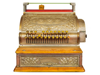 Vintage cash register isolated on white