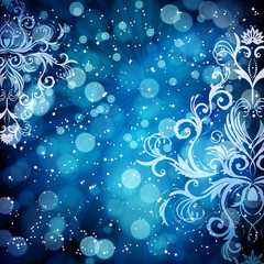 Abstract floral pattern on a blue background.