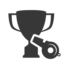 trophy winner cup with whistle  icon silhouette. vector illustration
