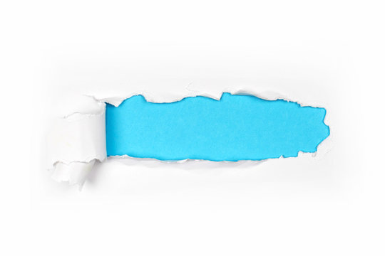 blauer Werbeflyer, aufgerissen