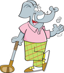 Cartoon illustration of an elephant with a golf club.