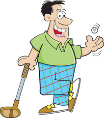 Cartoon illustration of a man playing golf.