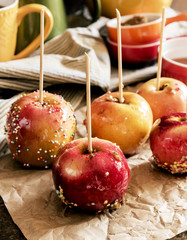 Group of Delicious Glazed Candy Apples on Sticks
