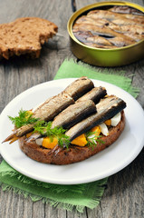 Appetizer bread with sprats