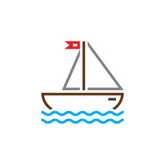 sailing ship line icon, outline sailboat vector logo, linear colorful pictogram of yacht isolated on white