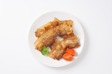 Pan fried side pork bacon