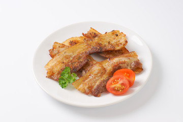 Pan fried side pork bacon