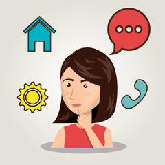avatar woman with mobile chat and social media icon set. vector illustration