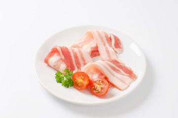 Thin slices of raw side pork