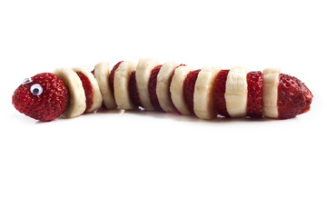 Food art creative concepts. Cute animal made of fruits such as apples and strawberry isolated on white background.