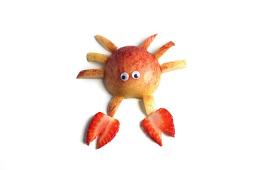 Food art creative concepts. Cute animal made of fruits such as apples and strawberry isolated on white background.