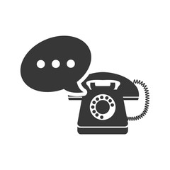 retro telephone device with speech communication bubble  icon silhouette. vector illustration