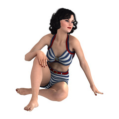 3D Rendering Pinup Girl on White