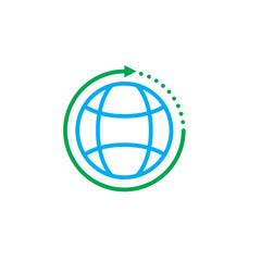 around the world line icon, outline globe with arrow vector logo, linear colorful pictogram isolated on white