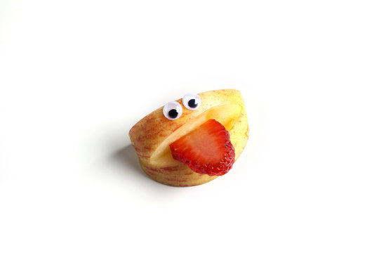Food art creative concepts. Cute animal made of fruits such as apples and strawberry isolated on white background.