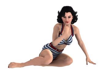 3D Rendering Pinup Girl on White